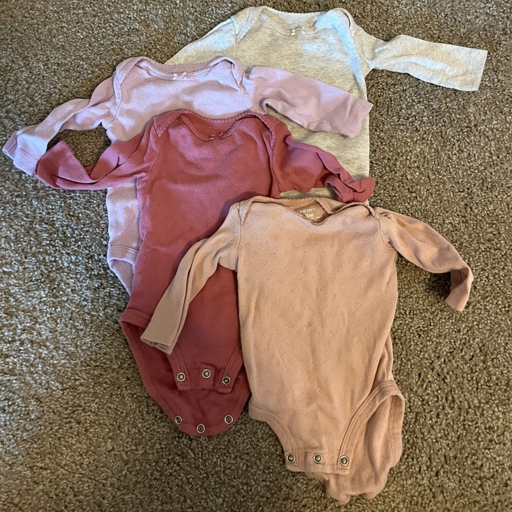 Carters Girls 3 Month Long Sleeve Textured Onesie